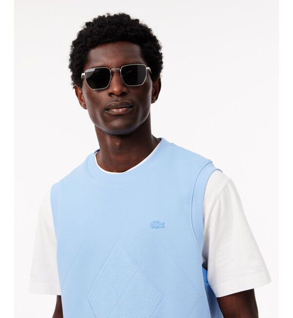 LACOSTE「オーバーサイズ アーガイル柄パッチ&ステッチスウェットベスト」|ベスト・ジレ|