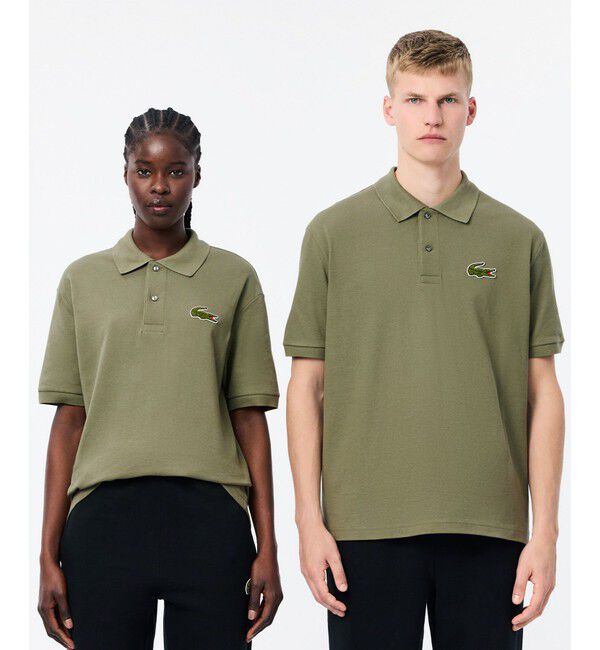 LACOSTE「L.12.12ルーズフィット ドロップショルダー 鹿の子半袖ポロシャツ」|ポロシャツ|カーキ