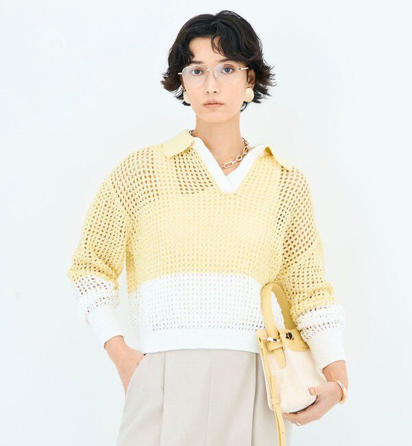 NOLLEY'S「《手洗い可能》テープメッシュ編ポロプルオーバー」|ニット・セーター|