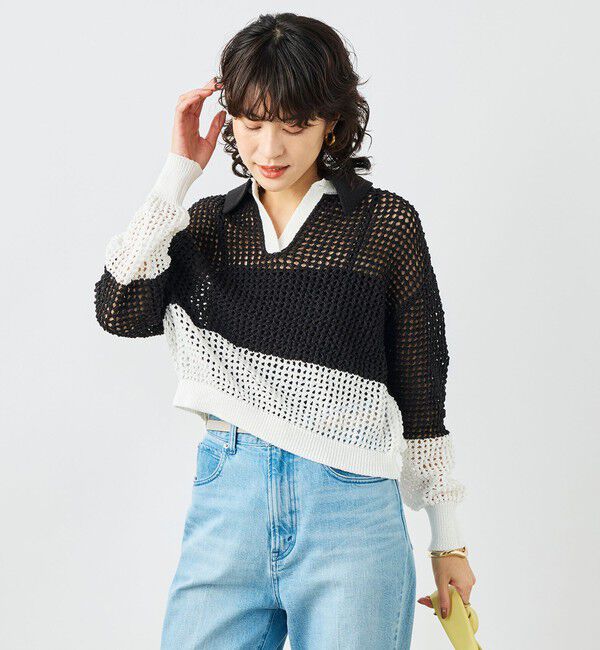 NOLLEY'S「《手洗い可能》テープメッシュ編ポロプルオーバー」|ニット・セーター|