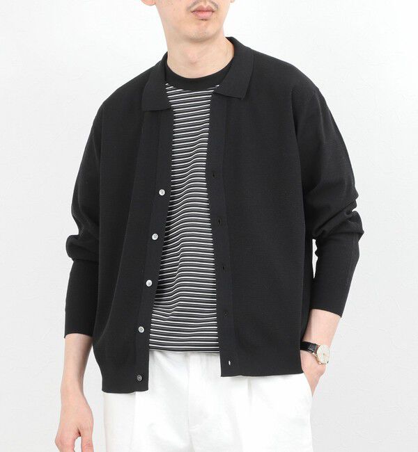 NOLLEY'S goodman「《SERIYA Cotton》吸湿カノコ襟付きカーディガン 26SS」|カーディガン|ブラック