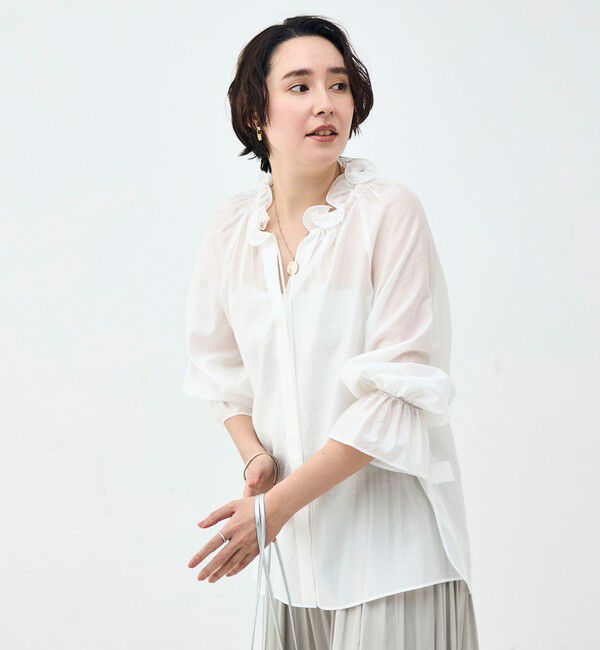 NOLLEY'S sophi「ウォッシャブルシアーオーガンジーフリルネックブラウス」|シャツ・ブラウス|