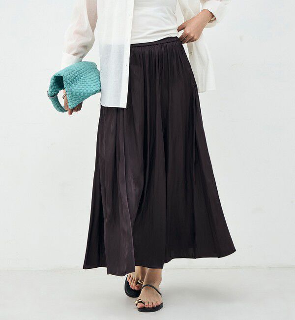 NOLLEY'S sophi「ウォッシャブル割織サテンギャザースカート」|フレア|チャコールグレー