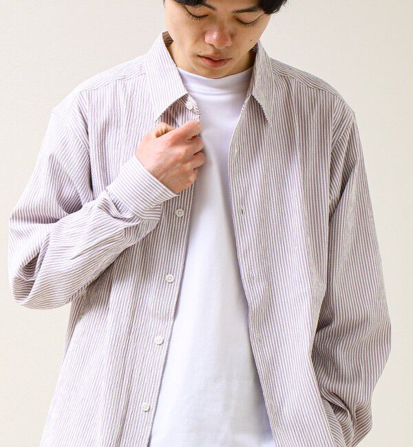 GLOSTER「【清涼感のある表情】ストライプレギュラーカラーシャツ」|シャツ・ブラウス|
