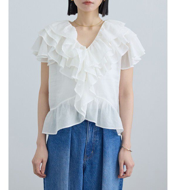 SALON adam et rope'「【WEB限定】コットンオーガンジーラッフルフリルブラウス」|シャツ・ブラウス|