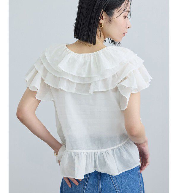 SALON adam et rope'「【WEB限定】コットンオーガンジーラッフルフリルブラウス」|シャツ・ブラウス|