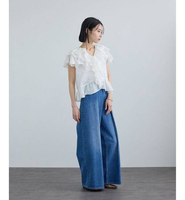 SALON adam et rope'「【WEB限定】コットンオーガンジーラッフルフリルブラウス」|シャツ・ブラウス|