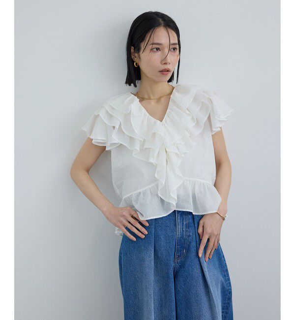 SALON adam et rope'「【WEB限定】コットンオーガンジーラッフルフリルブラウス」|シャツ・ブラウス|