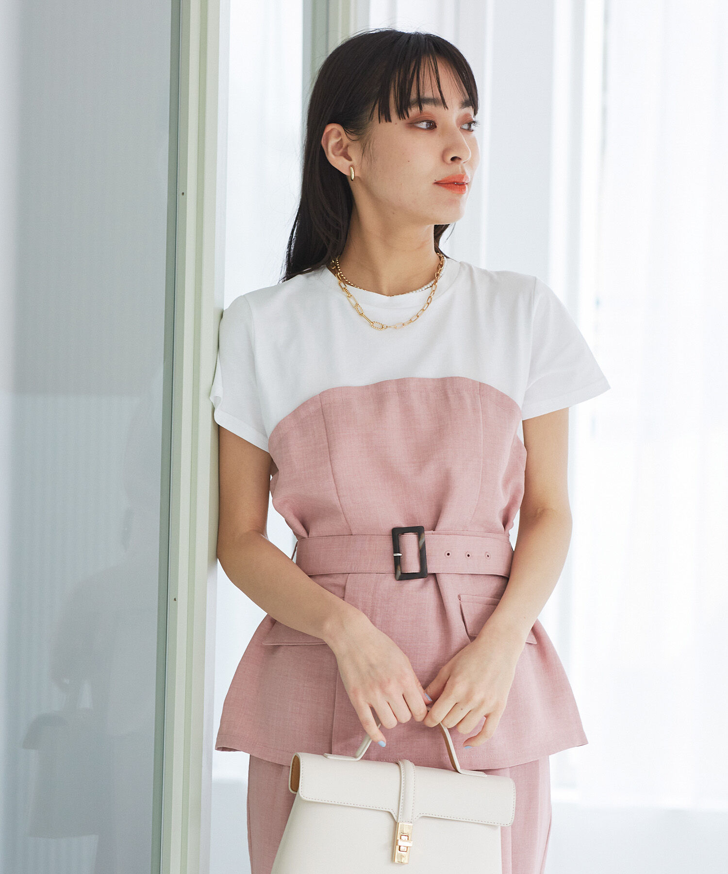 VIS「【接触冷感・洗える】美easyコルセットドッキングプルオーバー」|Tシャツ・カットソー|