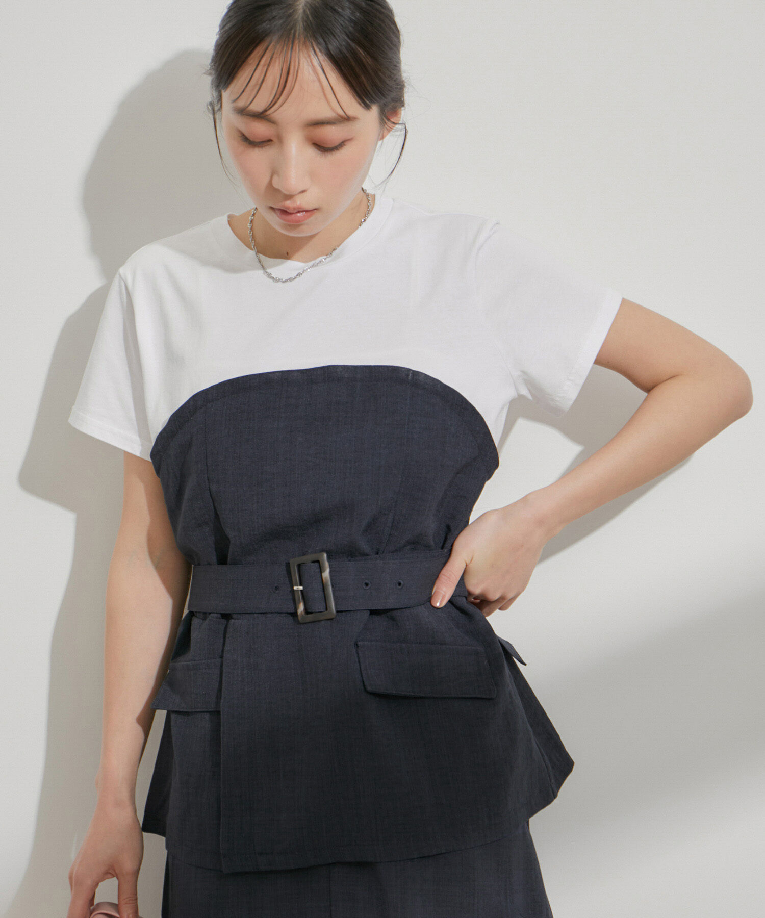 VIS「【接触冷感・洗える】美easyコルセットドッキングプルオーバー」|Tシャツ・カットソー|