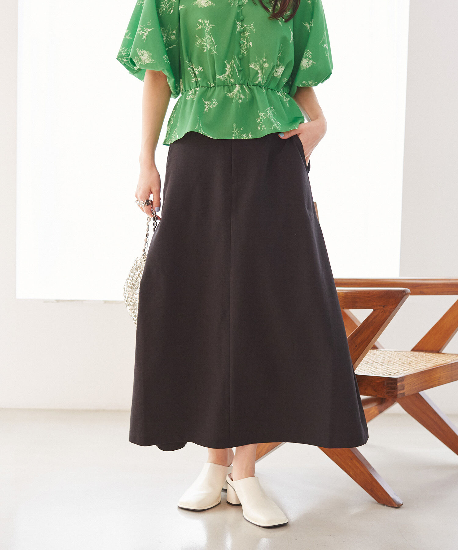 VIS「美easyリネンライクAラインスカート【洗える】【低身長～高身長】」|スカート|