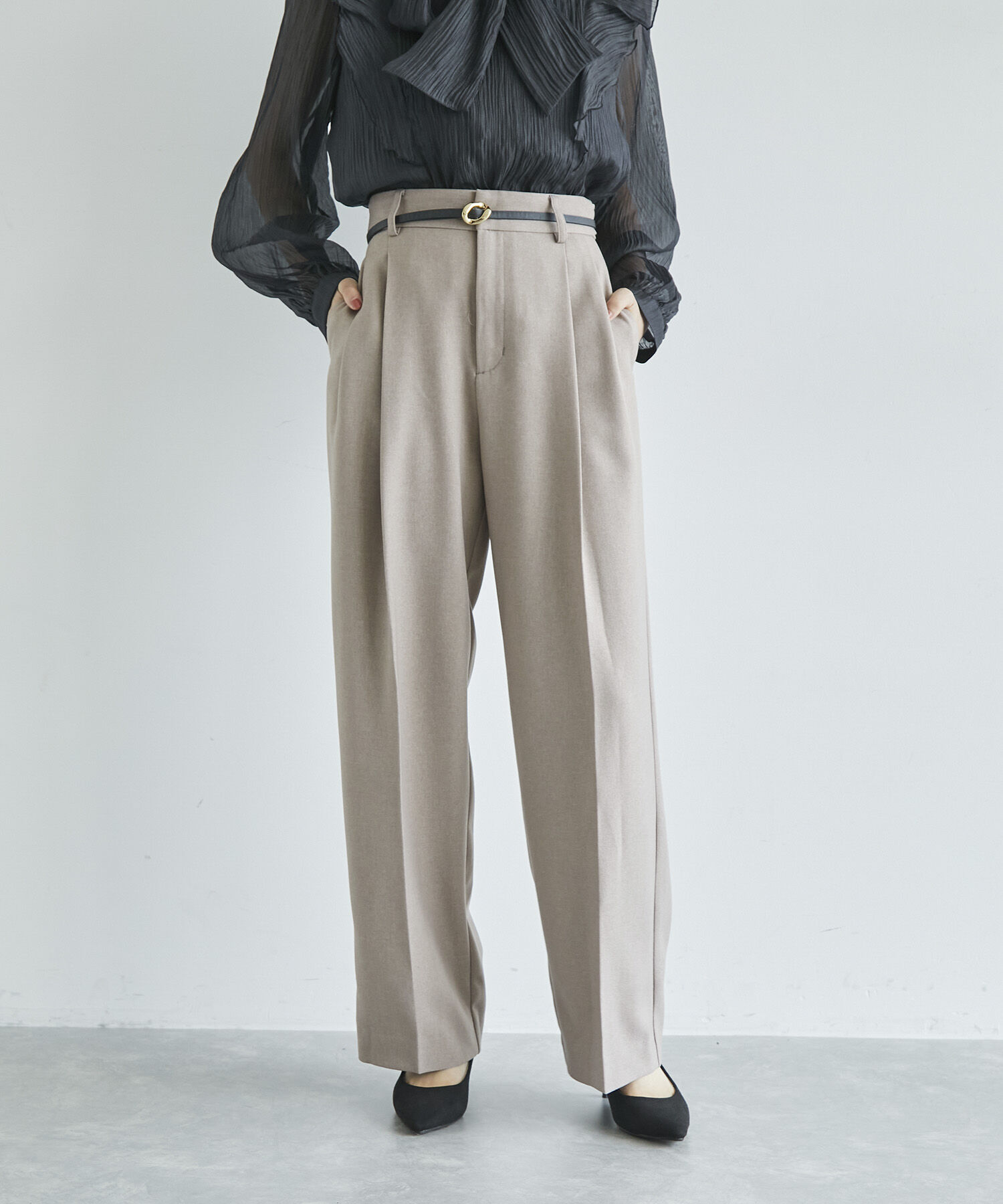 VIS「【新色追加】【美easy】ウーリッシュ2タックワイド/スラックスパンツ【洗える】」|スラックス|