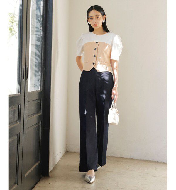 VIS「【新色追加】【美easy】釦ビスチェTシャツドッキングプルオーバー【接触冷感/洗える】」|Tシャツ・カットソー|