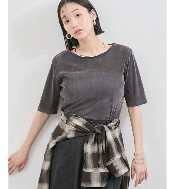 VIS「シーアベロア5部袖プルオーバー」|Tシャツ・カットソー|チャコール(06)