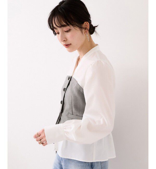 VIS「美easy前開きビスチェドッキングシャツ/イージーケア・接触冷感・セットアップ対応」|シャツ・ブラウス|グレー(07)