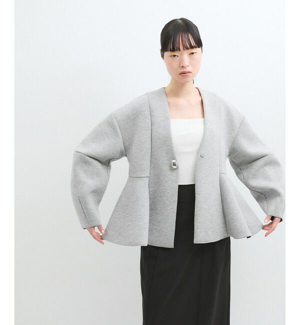 ADAM ET ROPE'「【洗える】エッグブローチ付きペプラムカーディガン」|カーディガン|グレー