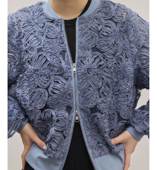 ADAM ET ROPE'「ラインアートレースブルゾン」|ブルゾン・スタジャン|ブルー系(45)