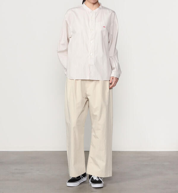  「DANTON | コットンポプリン 長袖バンドカラーシャツ STRIPE WOMEN」|シャツ・ブラウス|