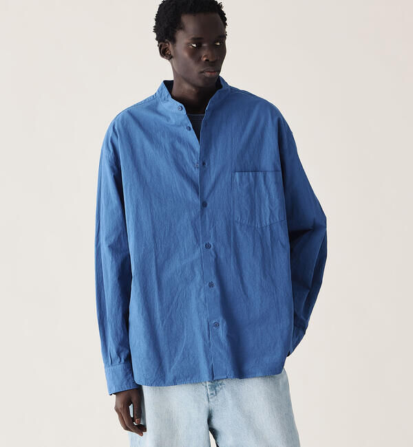 ORCIVAL「ORCIVAL | ガーメントダイ バンドカラー長袖シャツ MEN」|シャツ・ブラウス|BLUE