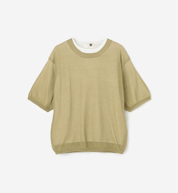 UNFIL「UNFIL | ハイツイストコットン シアー レイヤード半袖ニット WOMEN」|ニット・セーター|OLIVE