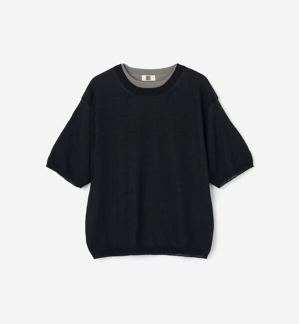 UNFIL「UNFIL | ハイツイストコットン シアー レイヤード半袖ニット WOMEN」|ニット・セーター|NAVY系1