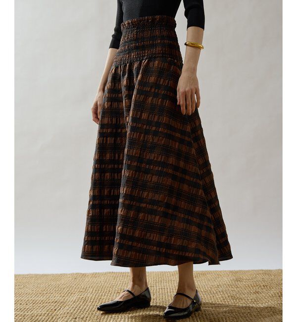 Drawing Numbers「【Drawing Numbers】チェックジャガードシャーリングスカート」|スカート|ブラウン