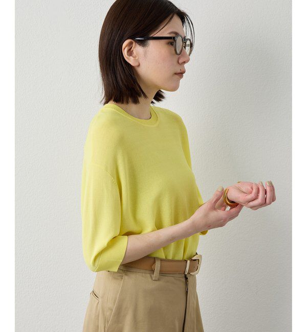 Drawing Numbers「【Drawing Numbers】クルーハーフスリーブ裾ラウンドニット」|ニット・セーター|