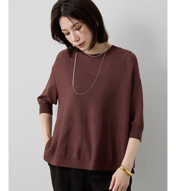 Drawing Numbers「【Drawing Numbers】クルーハーフスリーブ裾ラウンドニット」|ニット・セーター|