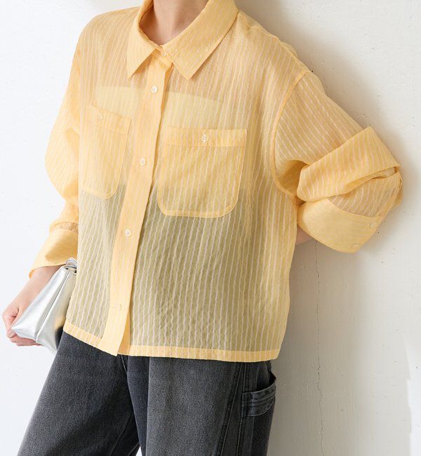  「シアーストライプショートシャツ」|シャツ・ブラウス|イエロー