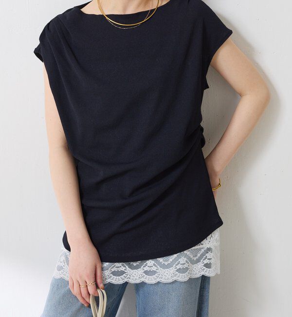  「【上品見えカットソー/シアー】アシメタックフレンチカットソー」|Tシャツ・カットソー|ネイビー