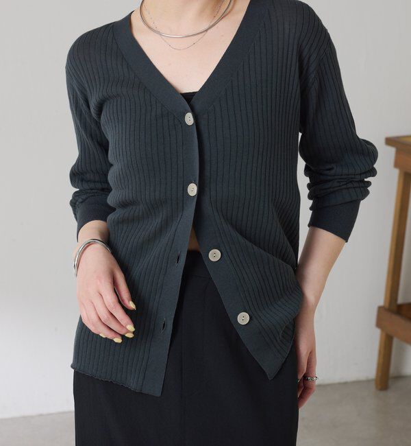  「ドライコットンワイドリブカーディガン」|ニット・セーター|チャコールグレー