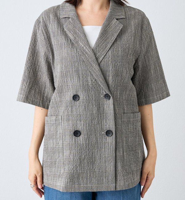  「予約【こなれた印象に】バンピーチェックハーフスリーブジャケット」|テーラードジャケット|