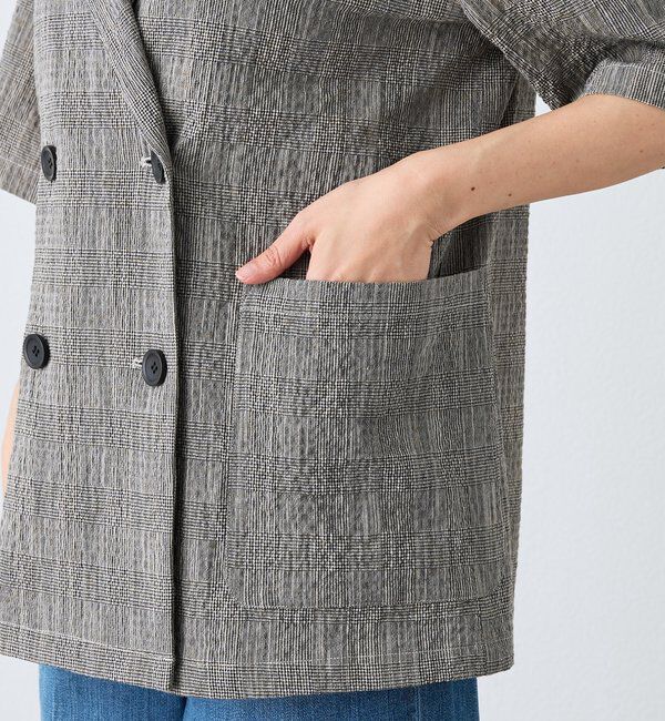  「予約【こなれた印象に】バンピーチェックハーフスリーブジャケット」|テーラードジャケット|