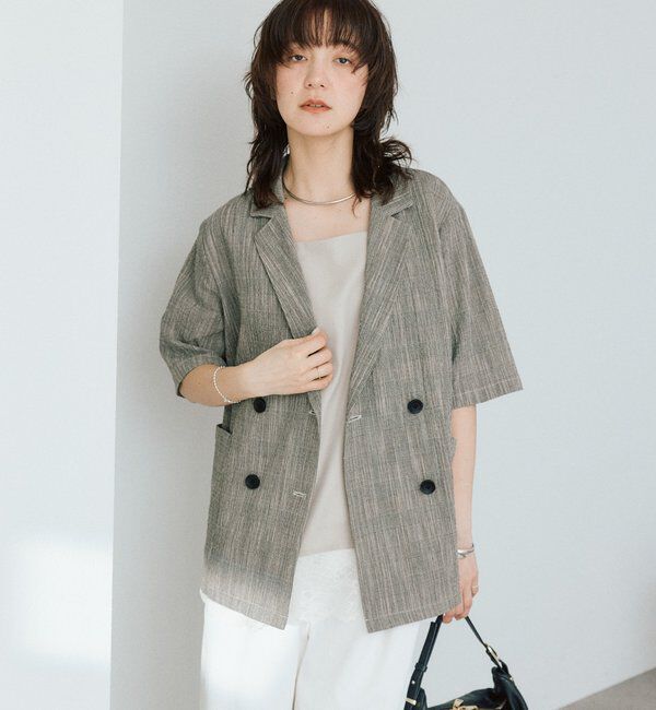  「予約【こなれた印象に】バンピーチェックハーフスリーブジャケット」|テーラードジャケット|