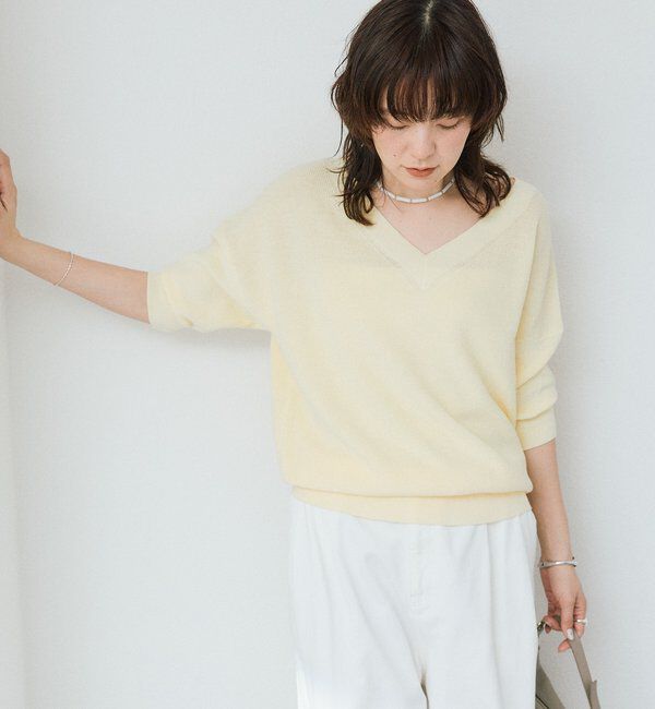  「【手洗い可能】ギマコットン片畦Vネックニット」|ニット・セーター|