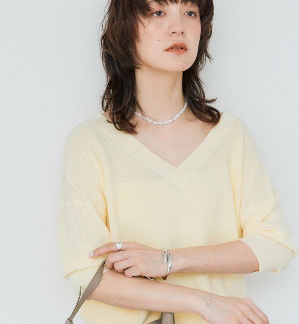  「【手洗い可能】ギマコットン片畦Vネックニット」|ニット・セーター|