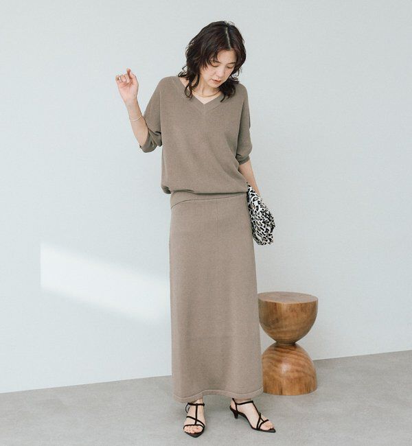  「【手洗い可能】ギマコットン片畦Vネックニット」|ニット・セーター|