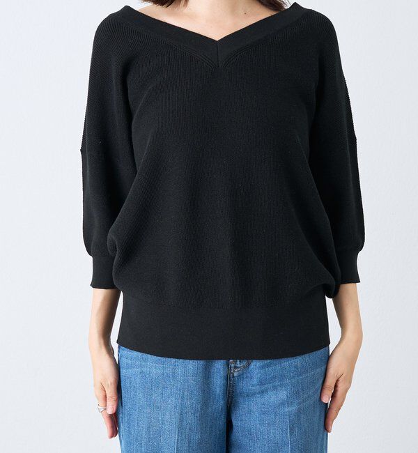  「【手洗い可能】ギマコットン片畦Vネックニット」|ニット・セーター|