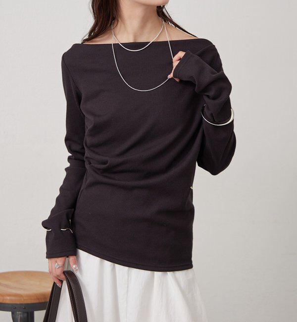  「チャーム付きオフショルリブロングTシャツ」|Tシャツ・カットソー|