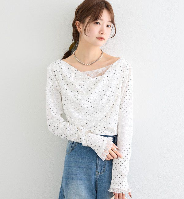  「レースドッキングオフショルロンT」|Tシャツ・カットソー|