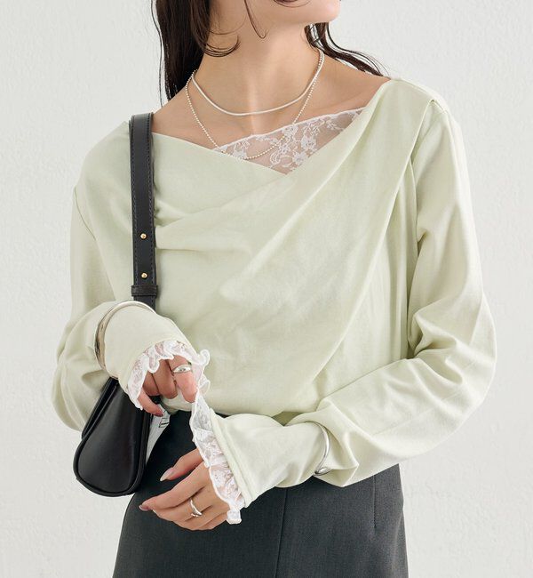  「レースドッキングオフショルロンT」|Tシャツ・カットソー|