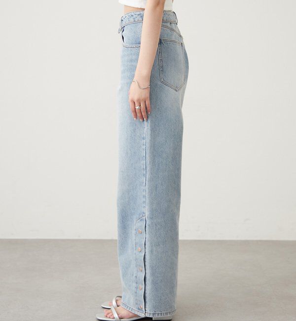  「ボタンスリットフレアデニム」|デニム|