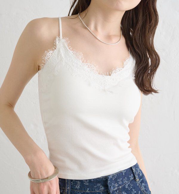  「パット付きボーダーレースキャミソール」|キャミソール|オフホワイト