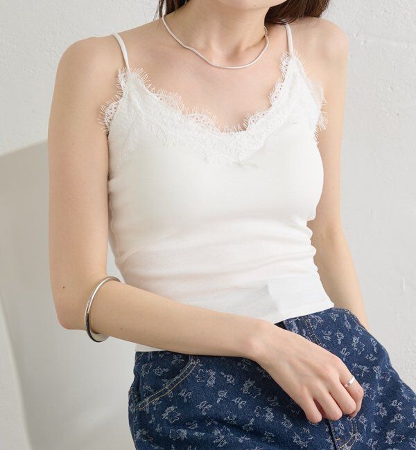  「パット付きボーダーレースキャミソール」|キャミソール|