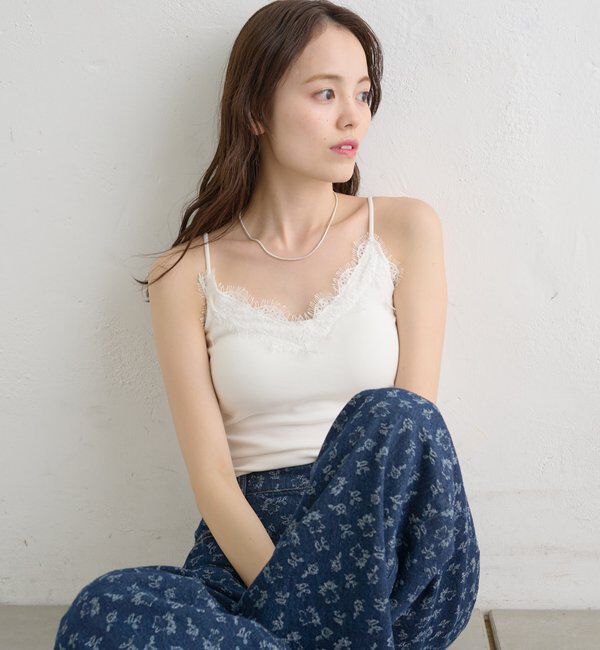  「パット付きボーダーレースキャミソール」|キャミソール|