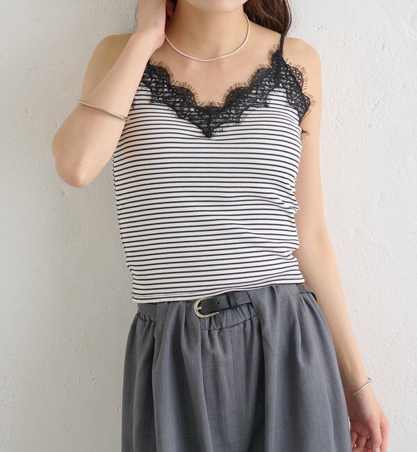  「パット付きボーダーレースキャミソール」|キャミソール|