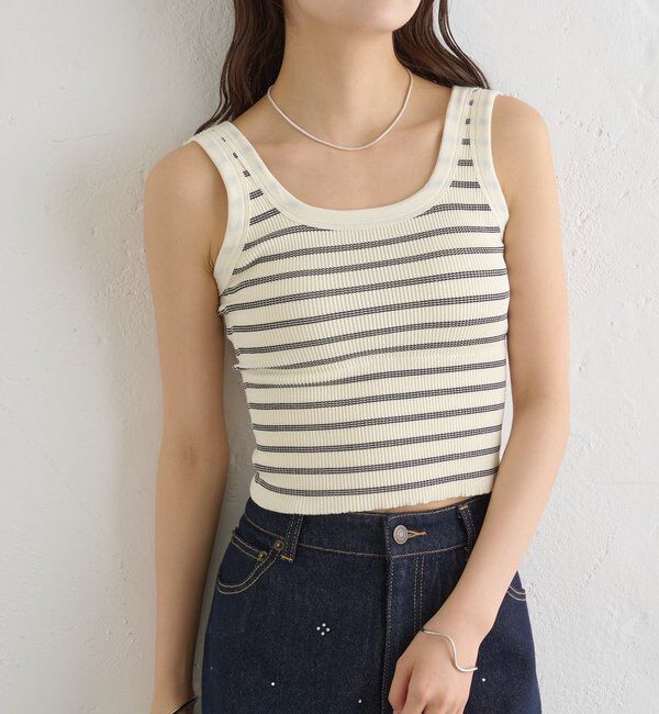  「パット付きボーダータンクトップ」|キャミソール|