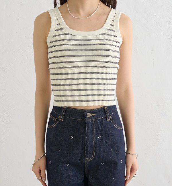  「パット付きボーダータンクトップ」|キャミソール|