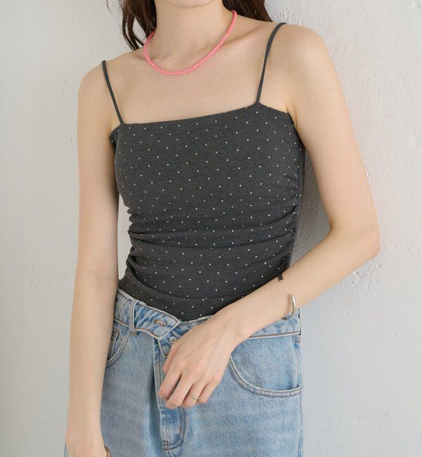  「パット付きサイドギャザードットキャミソール」|キャミソール|