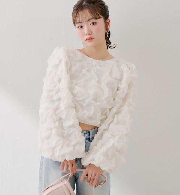  「【SALON by Chico】前後2wayフロントリボンポコポコブラウス」|シャツ・ブラウス|